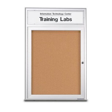 United Visual Products Single Door Radius Corkboard, Header, 18", UV8010-WHITE-FORBO UV8010-WHITE-FORBO